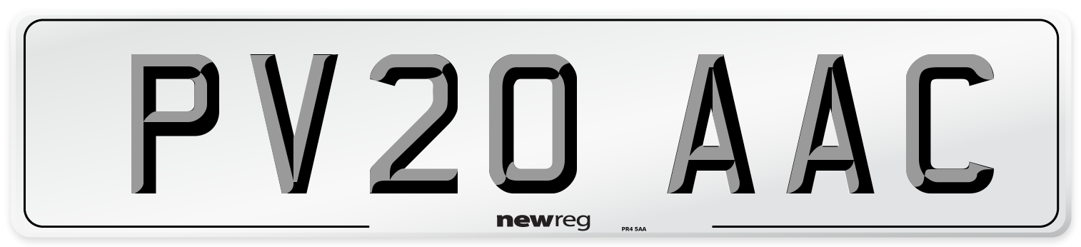 PV20 AAC Number Plate from New Reg